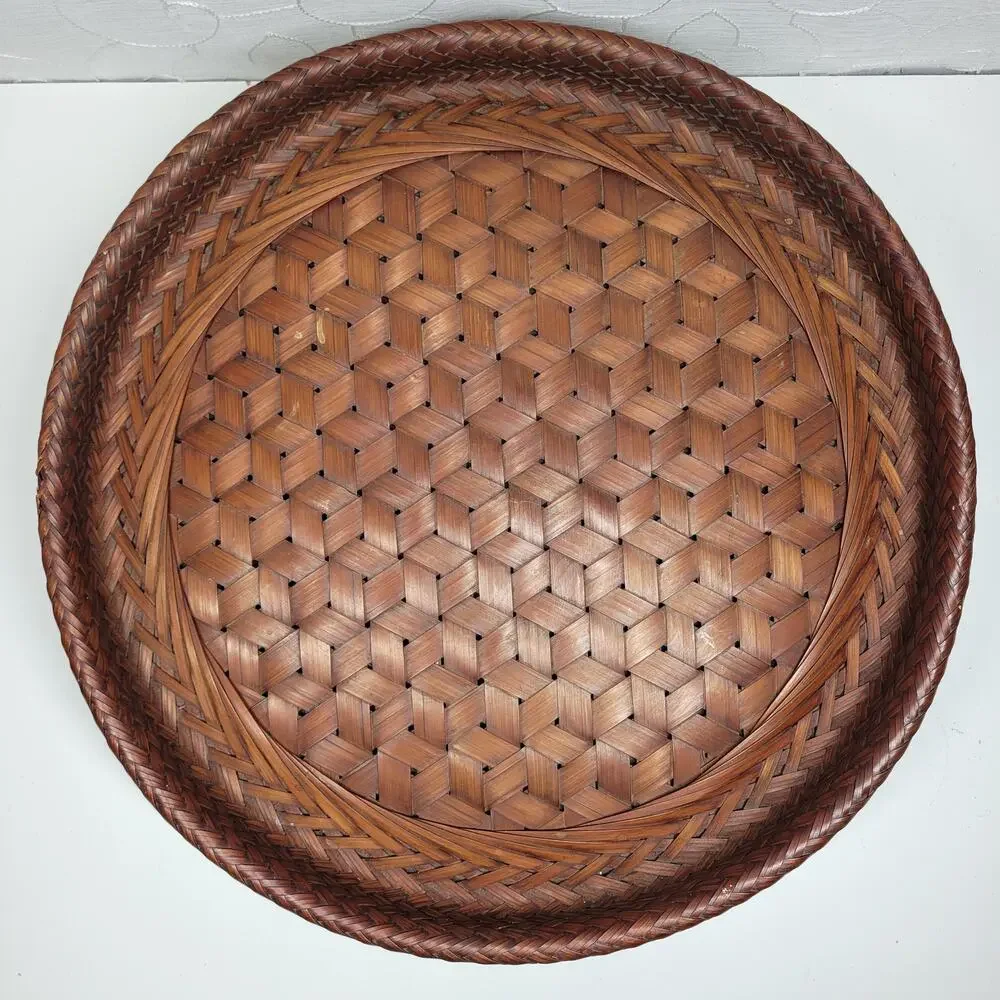 Vintage 1949 Handmade Woven Bamboo Tray 16